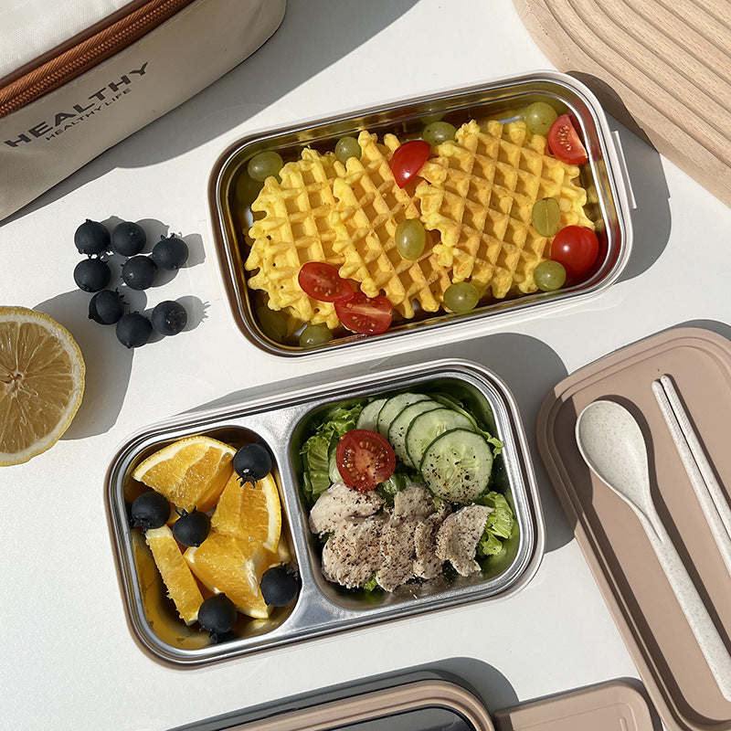 304 stainless steel insulated lunch box with plastic compartment, two-tier 316 bento box for students and office workers, microwave safe