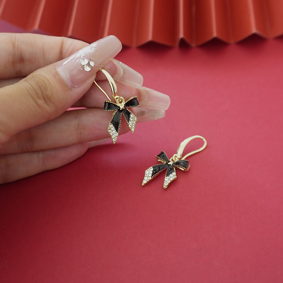 new arrival korean black bow earrings trendyeasiest for matchpopularaccessible luxurysense of design ear hooks earrings