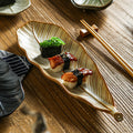 Vintage leaf ceramic creative long plate - sushi plate, western food & pastry plate, fruit & breakfast plate, exquisite dessert plate