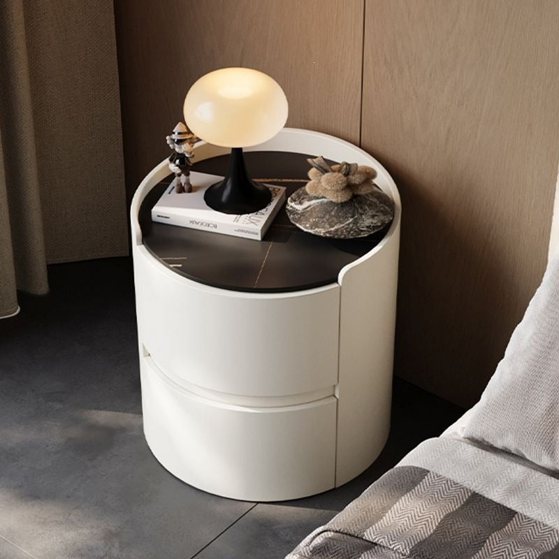 Italian round bedside table solid wood classy sense normcore bedroom slate bedside table casual modern accessible luxury storage cabinet
