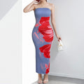 cross-border european and american women's clothing: new women's summer slim-fit elegant fashion floral bandeau print dress