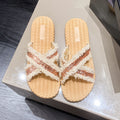 Women's summer outdoor slippers - soft sole thong sandals, fashionable new sequin tassel slides, lightweight beach shoes