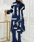 cross-border new arrival: women's two-piece loungewear set - relaxed fit with linear print design