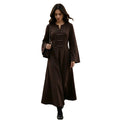 cross-border fashion: vintage-inspired, elegant, and versatile long dress with round neck, button-down design, and pleated detailing