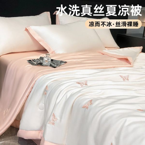 Summer machine washable air conditioner quilt Xia Liang quilt four-piece ice silk summer quilt single double silk summer thin quilt