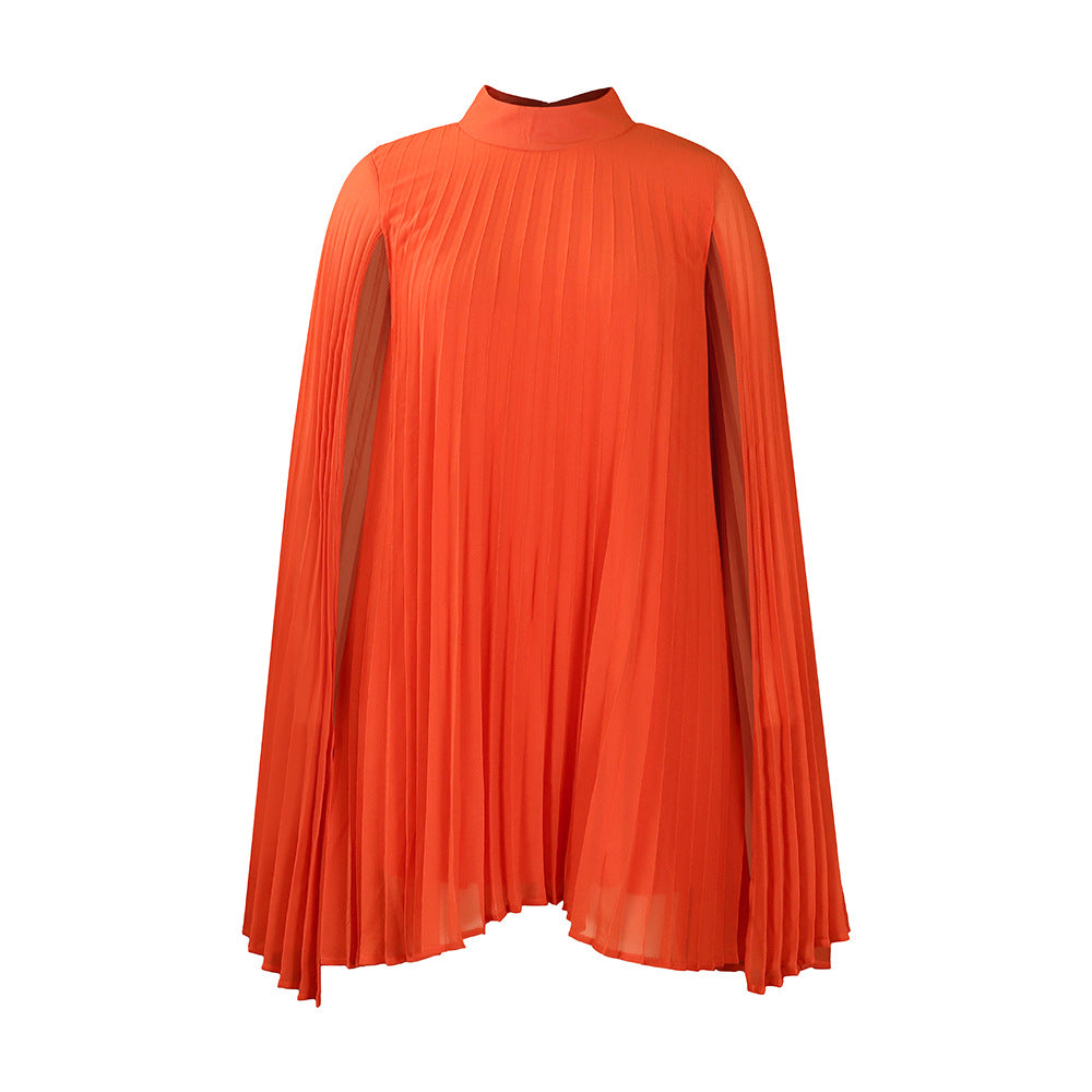 D400  women's clothing 2023 new temperament fashion chiffon pullover cape bat sleeve large size  dress