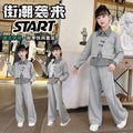 Girls' casual activewear set -  spring/autumn new arrival: stylish and trendy two-piece faux layered sweatshirt and wide-leg pants set