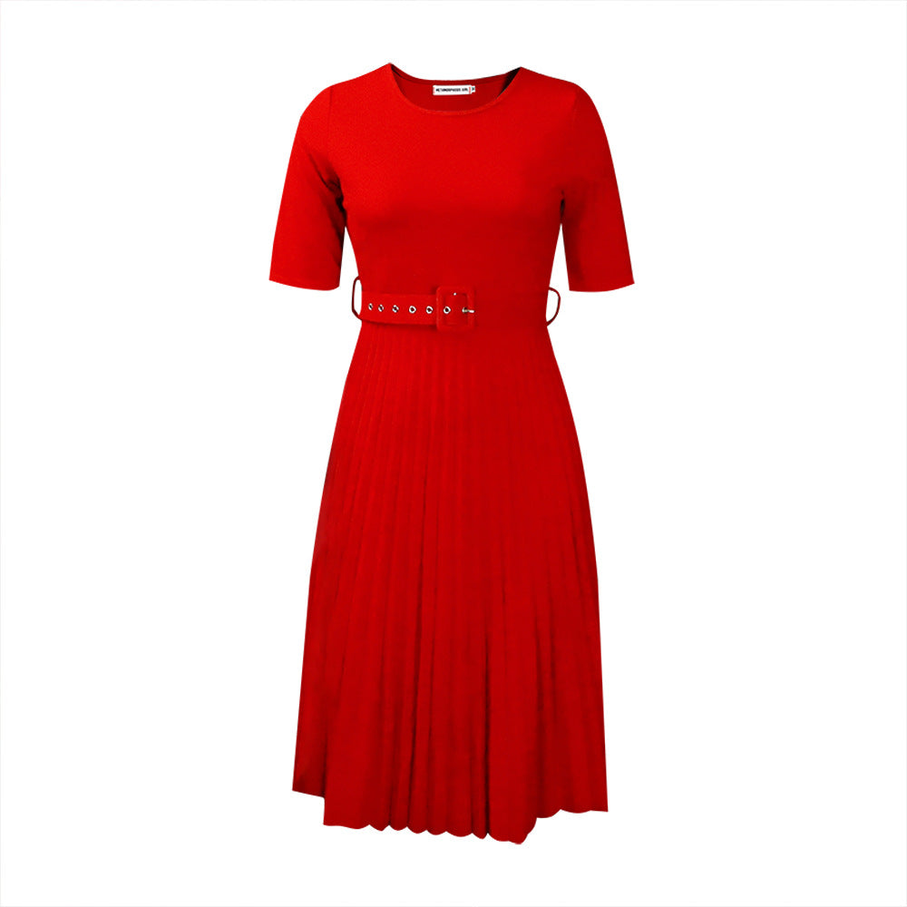 D028 dress - women's foreign trade summer  short sleeve high waist yellow pleated skirt african plus size european and american style dress