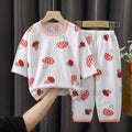 Summer kids' pure cotton loungewear set - boys' and girls' lightweight pajamas, breathable three-quarter sleeve baby air conditioning suit