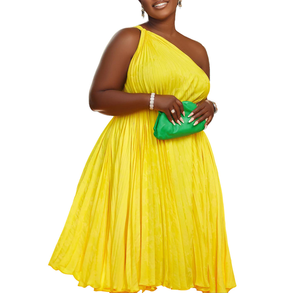 D3208 african plus size women's clothing  summer new pleated one-shoulder maxi dress with tie-up detail, solid color, european and american style