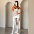 European and american style women's summer new sleeveless lace patchwork sexy see-through slim-fit backless flare jumpsuit