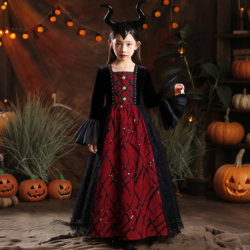 Halloween children's costume drama performance mesh witch cloak witch cross-border clothing girls' witch dress
