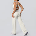 fashion double-sided nylon brushed single-shoulder yoga suit sports running fitness wide-leg two-piece set for women