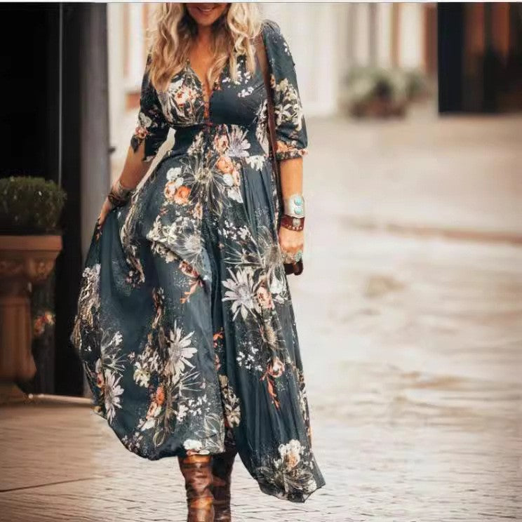 2025 summer: understated luxury, simple chic - plus size women's clothing. unique print design, v-neck, sexy dress