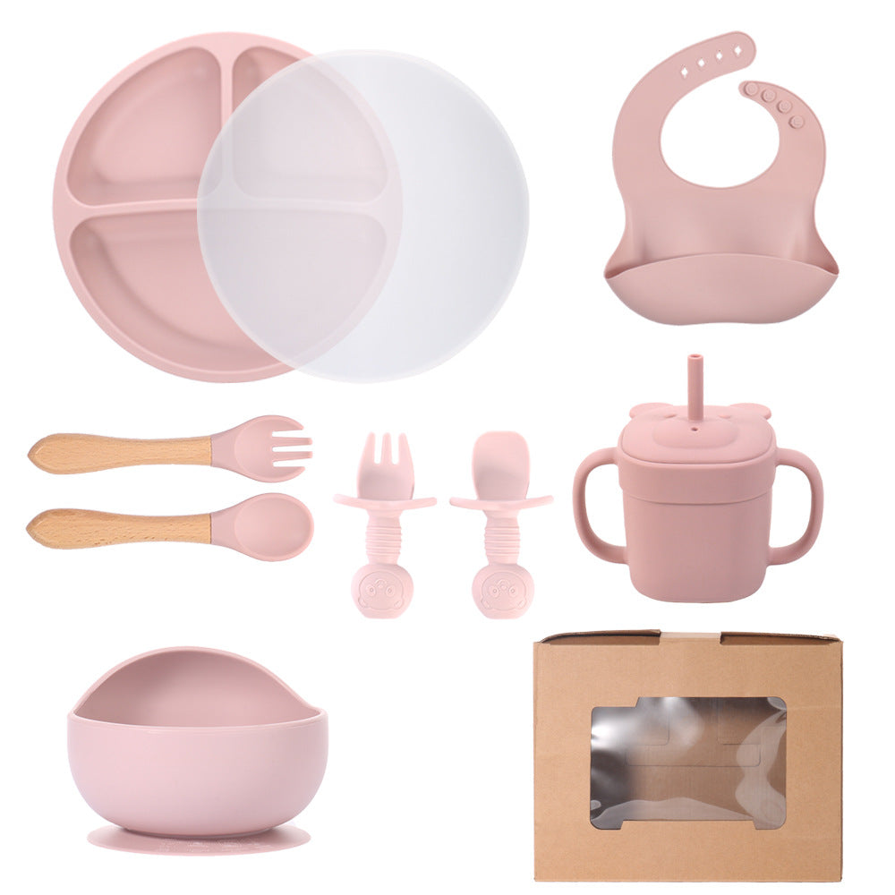 Children's silicone straw cup Baby bear baby drinking milk drinking cup Double handle anti-drop silicone feeding tableware