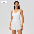 New women's backless sports dress with built-in bra pads, yoga tank dress, cool & breathable tennis pleated skirt d25028