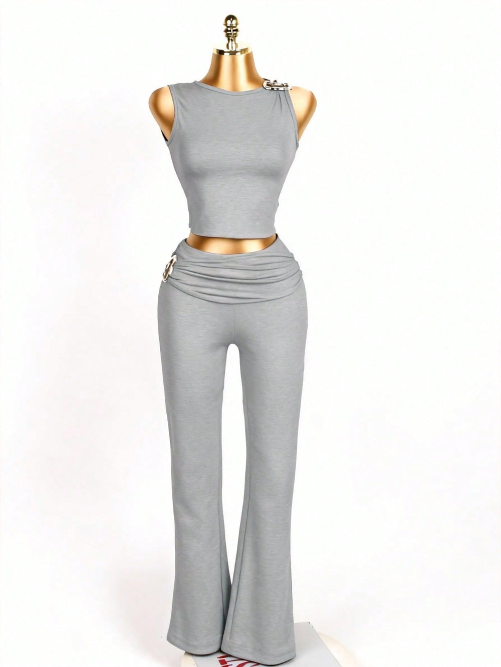 new women's two-piece set: european and american style cropped sleeveless top and bodycon high-waisted pants set