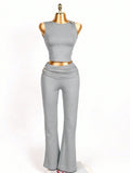 new women's two-piece set: european and american style cropped sleeveless top and bodycon high-waisted pants set