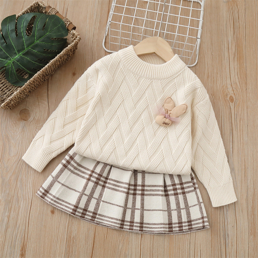 Dropshipping  autumn new girls' sweater two-piece set casual cartoon sweater dress set