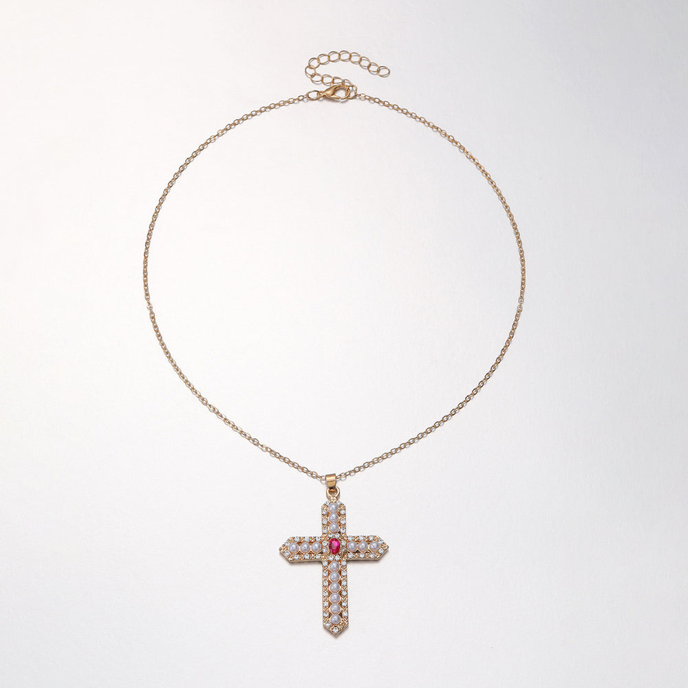 retro pearl cross pendant necklace for women - fresh, sweet, and ins-inspired, niche design, elegant clavicle chain