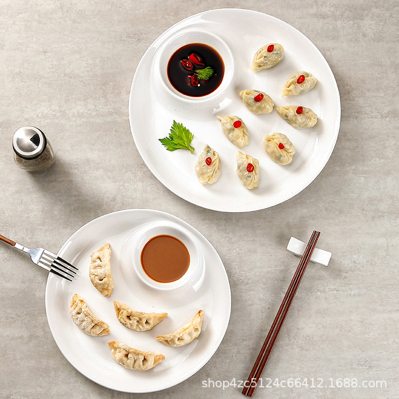 For homecreative dumpling plate shrimp plate with dipping vinegar dish grids dinner plate cold dishes snacks snacks plate commercial standard