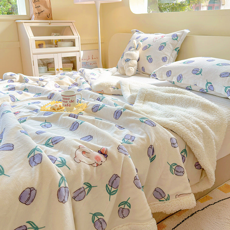 Winter Flannel Blanket Thickened Warm Lamb Fleece Blanket Office Nap Coral Fleece Blanket Milk Fleece Blanket