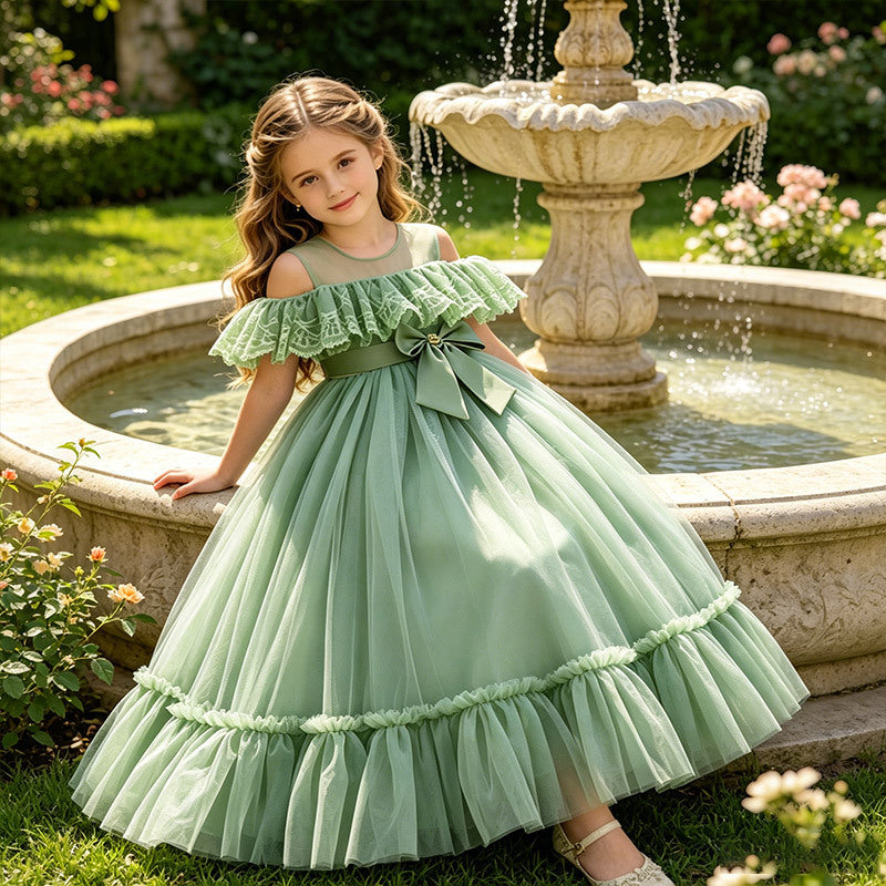 Amazon cross-border girls' dresses wedding dresses off-the-shoulder gowns children's tulle princess dresses piano recital outfits in stock
