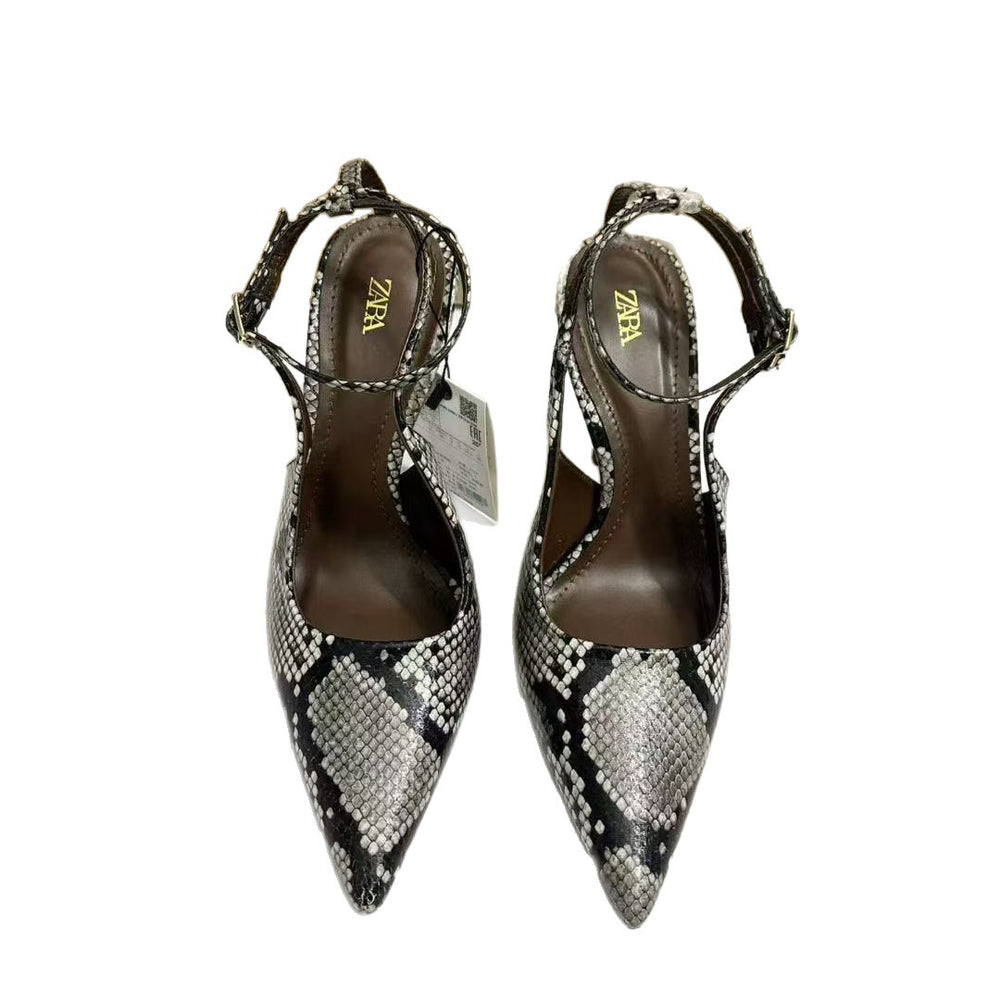 Za2025new arrival snake pattern color matching stiletto heel backless sandals fashion women's one-strap flatsoutwear women