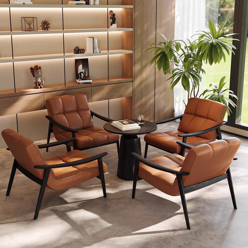 Italian normcore designer single chair finn ash wood living room balcony negotiation leather single sofa casual chair