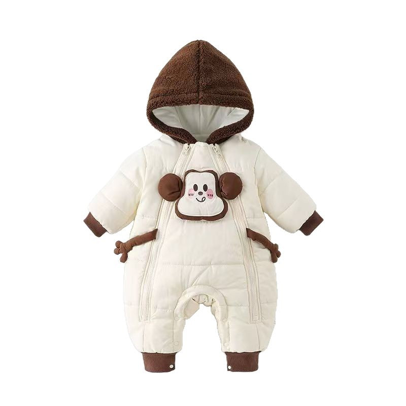 Korean style baby romper - winter fleece lined, extra thick, warm, cute cartoon design for boys and girls