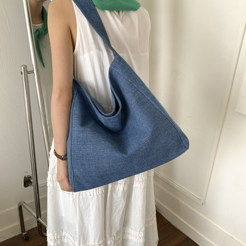 Korean style fashion handbag minimalist new shoulder bag versatile denim commuter women's bag underarm tote bag canvas bag