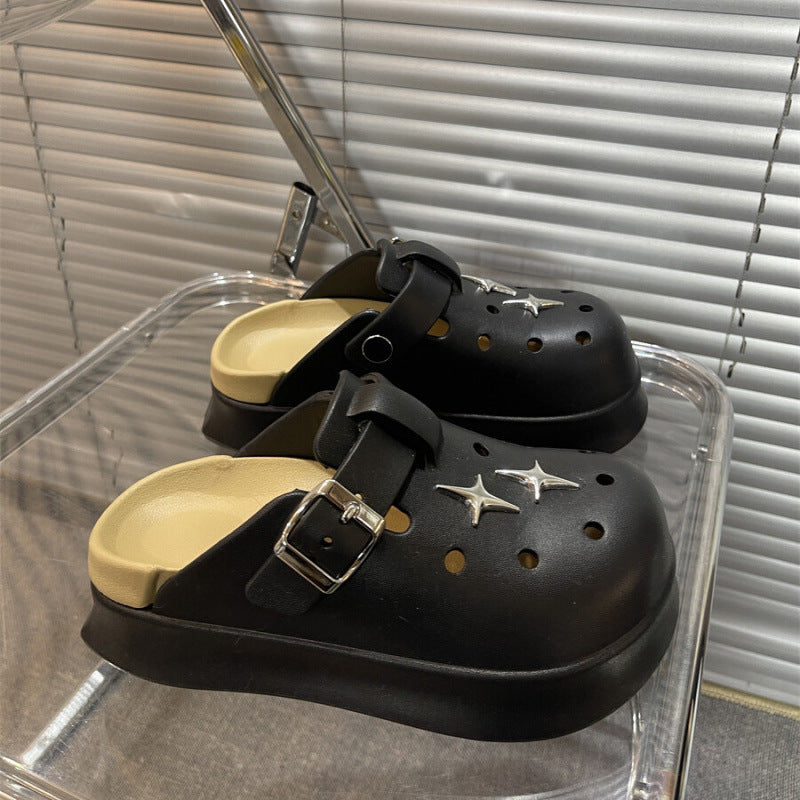 Thick sole heightened toe half slippers women's 2025 new spring lightweight birkenstock slippers outwear crocs women's