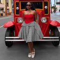 European and american cross-border women's fashion:  summer new arrival - elegant high-waisted, slimming, versatile, irregular plaid a-line midi skirt