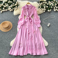 Frenchclassyheavy industry beadingstereoflowerslong sleevesdress women's autumn strap waist slimming look single breasted long skirt