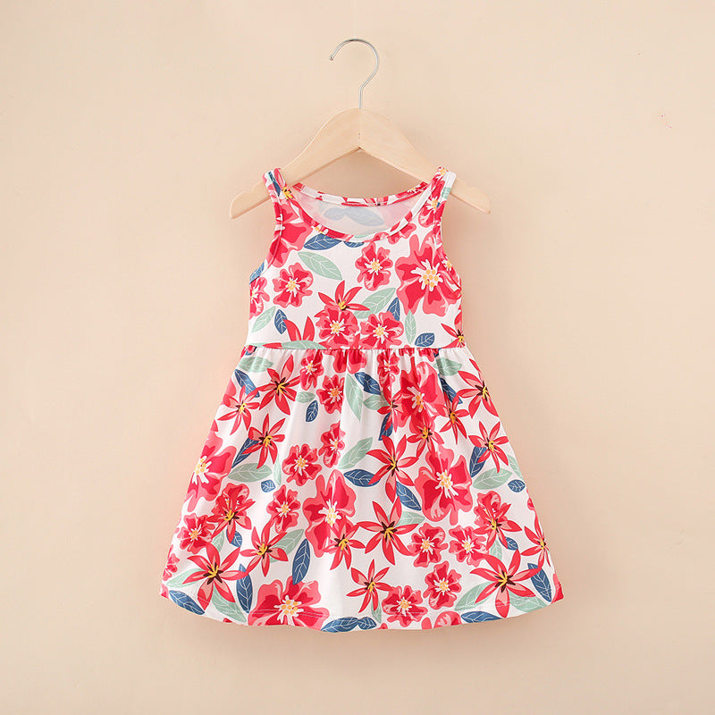 Summer korean style girls' a-line dress - printed milk silk sundress for toddlers and young children