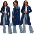 fashion style denim outwear women's  hot-selling new dark washed and worn retro silm long windbreaker
