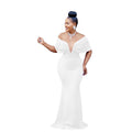 C6587 cross-border   fashion women's solid color off-the-shoulder deep v backless mermaid prom dress