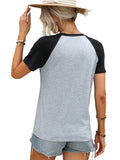 72519#  cross-border women's ins v-neck color block casual versatile t-shirt