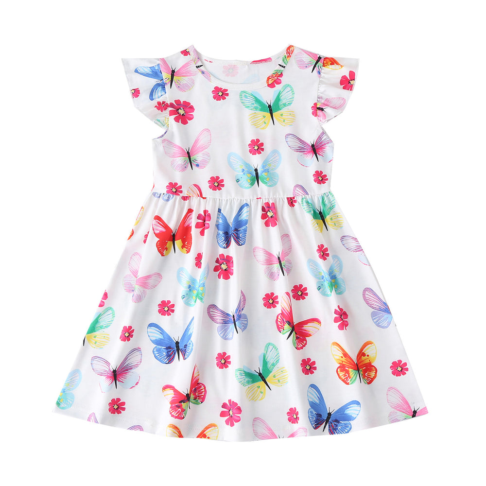 Summer's hottest new item: girls' dresses! cross-border bestseller featuring flutter sleeves and colorful dinosaur designs. wholesale available