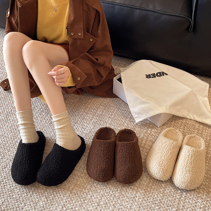 New arrival lambswool slippers for women outwearthick solepetitesheel toe kick plus fleece-linedheattechcouple cotton slippers