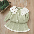 Girls' knitted sweater dress set - two-piece outfit, new autumn/winter  collection, handmade floral cardigan top and skirt set for little girls