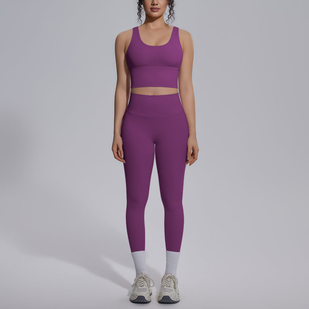 Naked-feel, form-fitting, quick-dry yoga set with a sexy racerback sports bra, high-waisted leggings, and butt-lifting design, perfect for outdoor running and fitness
