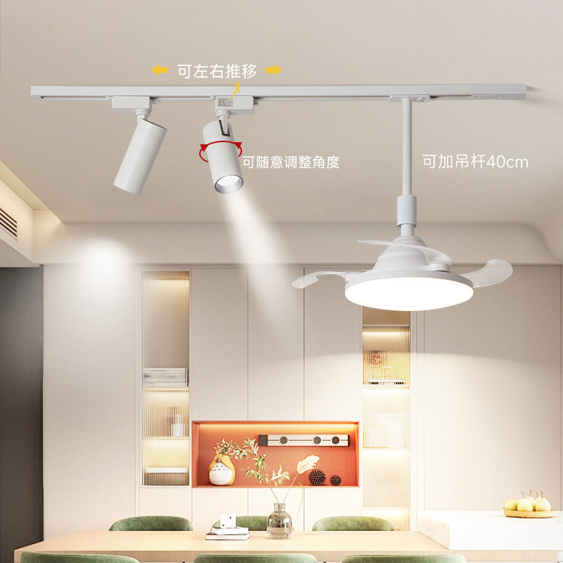 Vintage restaurant track chandelier wabi sandy wind movable typhoon fan light medieval study strip light