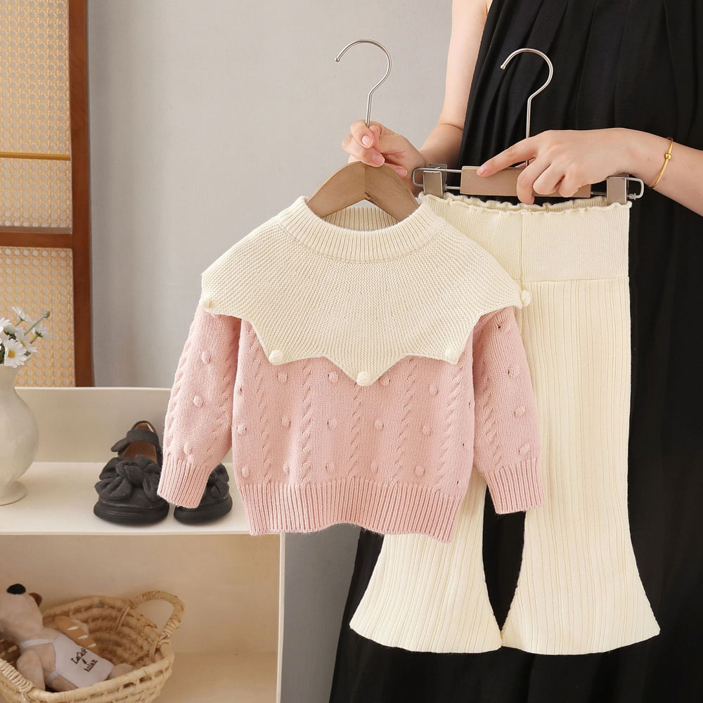 Girls' knit sweater set  autumn/winter: baby & toddler doll collar bow top with leggings