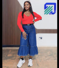 European and american style women's casual cropped denim pants -  cross-border summer fashion ruffle flare jeans