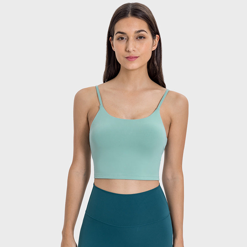 New women's sports yoga tank top with built-in bra pads, sexy spaghetti strap racerback fitness top, yoga camisole c5238