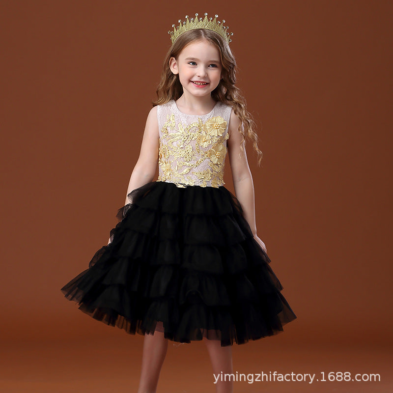 Custom-made girls' formal dresses, cake skirts, black swan tutu dresses, european and american style puffy skirts, children's birthday girl dresses