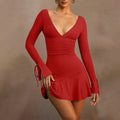 e-commerce women's fashion: european and american style sexy red dress, spring/summer v-neck backless design mini dress