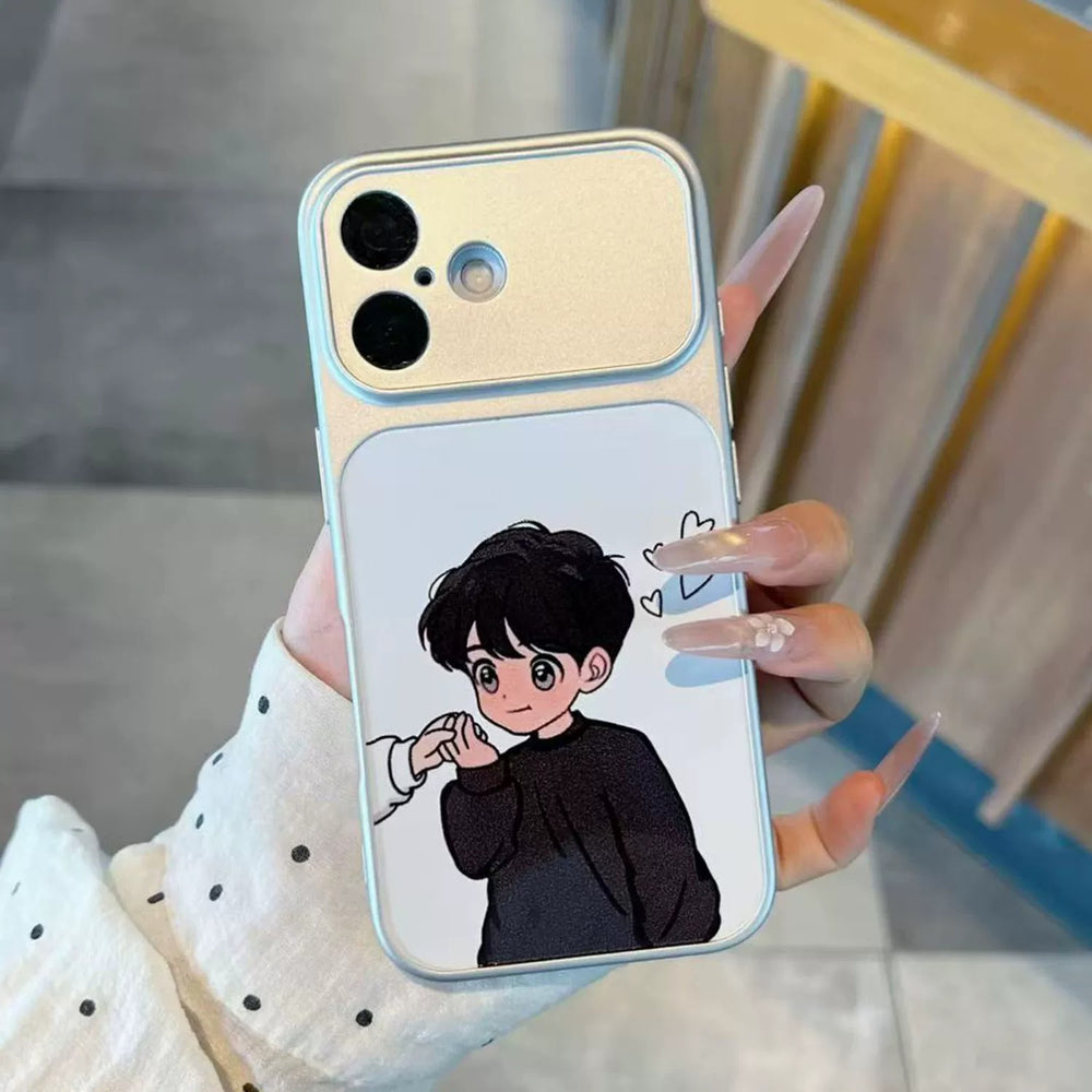 Suitable for apple 17pro matte silver electroplated shell, black clothes boy, white clothes girl, couple iphone18 mobile phone case