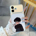 Suitable for apple 17pro matte silver electroplated shell, black clothes boy, white clothes girl, couple iphone18 mobile phone case